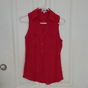Express Red Sleeveless Button-Down Shirt